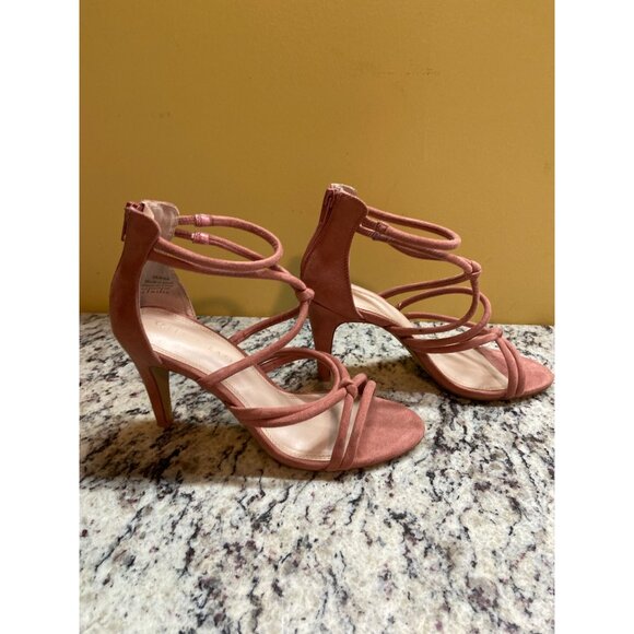 Kelly & Katie Serina Pink Suede Heeled Sandals 8 Strappy Knot Block Heel - Picture 6 of 8